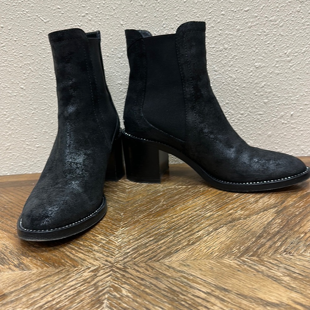 JIMMY CHOO Merril 65 Black Wetlook Suede Ankle Boot with Crystal Welt sz 38